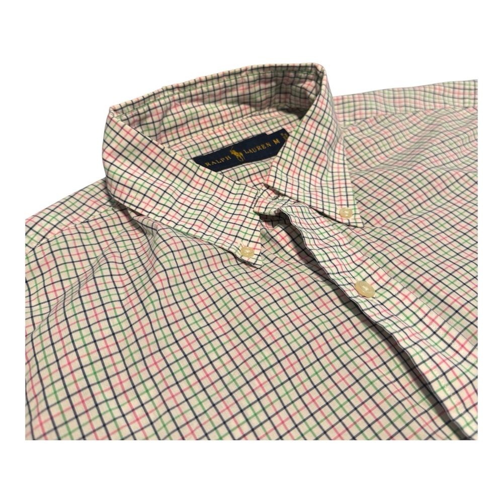 RALPH LAUREN Button Down Shirt~Mens M~Pink Multi Plaid~Blue Pony~Long Sleeve